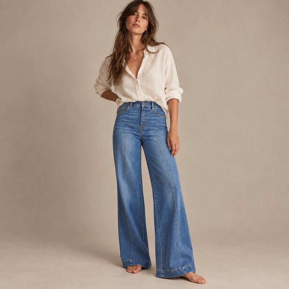 SPANX Seamed Front Wide Leg Jeans Vintage Indigo Pull On Sz M